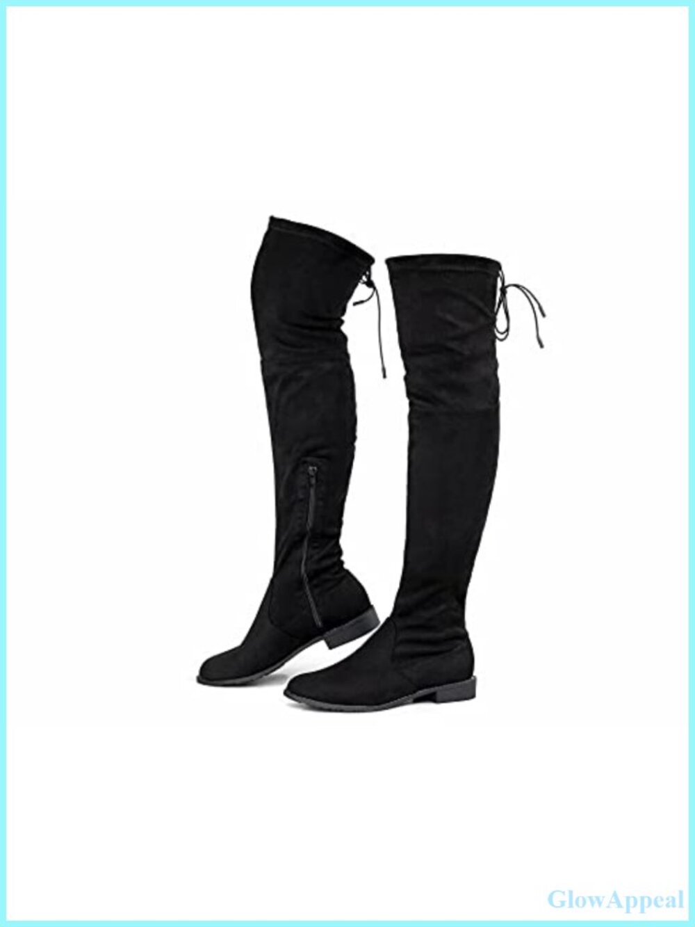 Over Knee Thigh High Boots Vegan Suede Block Heel Side Zip Back Lace